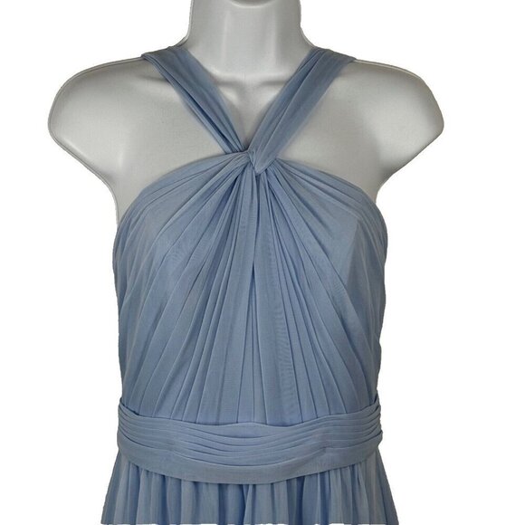 David's Bridal Y Neck Mesh Short Bridesmaid Dress Ice Blue Women's Size 6 EUC - Picture 3 of 10